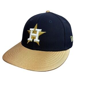 Houston Astros Hat Cap Fitted Mens 7 3/8 Navy Gold MLB Baseball New Era 59FIFTY